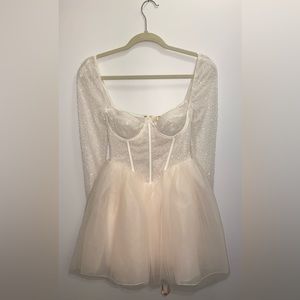 Oh Polly “Calliope” Embellished Long Sleeve Tulle Mini Dress in Ivory.NWT SIZE 2